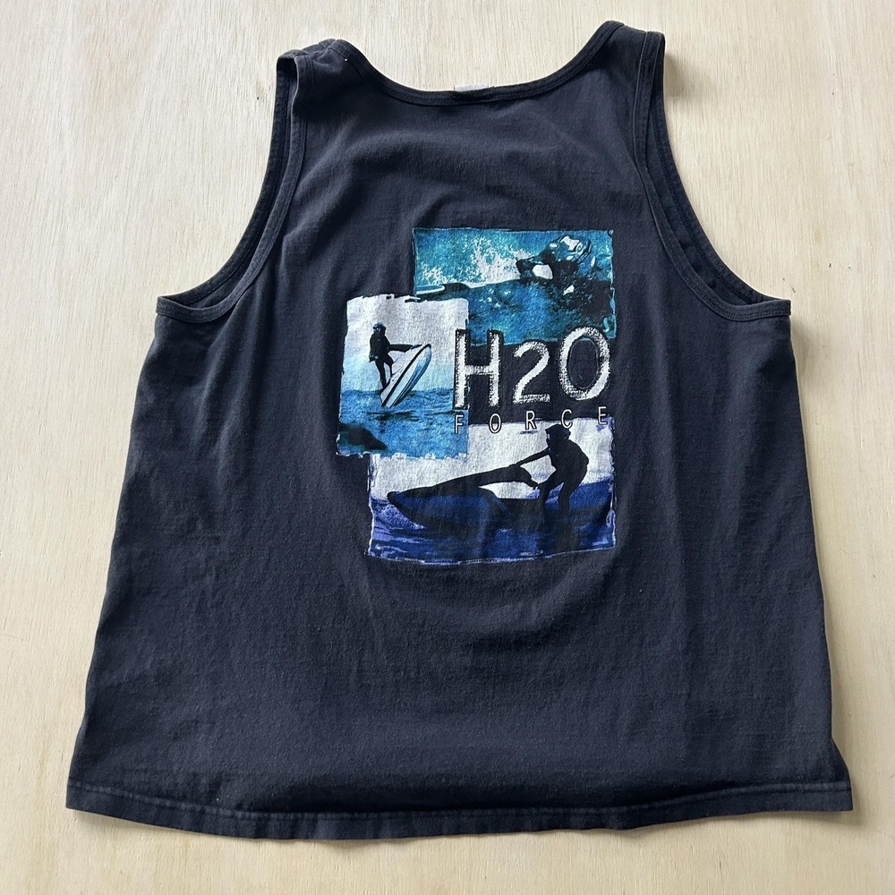 Bugle Boy Shirt Mens Large Black H2O Force Surf Graphic Tank Top Beach Summer